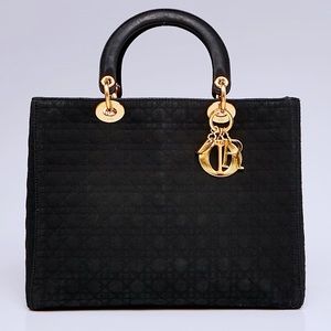 AUTH DIOR CHRISTIAN Nylon Cannage LadyDior Bag L